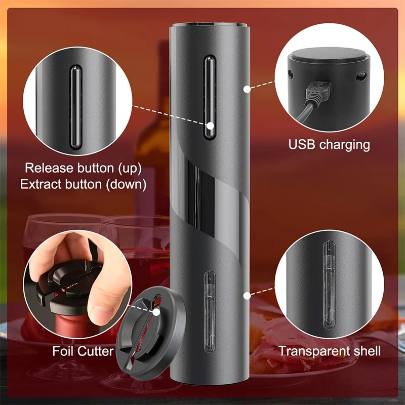 Ensemble De Tire Bouchon Électrique 4-En-1 Avec Ouvre Bouteille Rechargeable, Verseur Ensemble De Tire Bouchon Électrique 4-En-1 Avec Ouvre Bouteille Rechargeable, Verseur