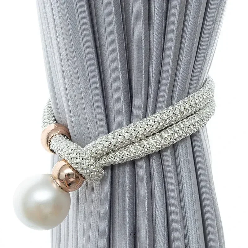 2pcs Pearl Curtain Tiebacks Decorative Fixings Rope Tiebacks No Punch Adjustable Pull-outs curtain tiebacks
