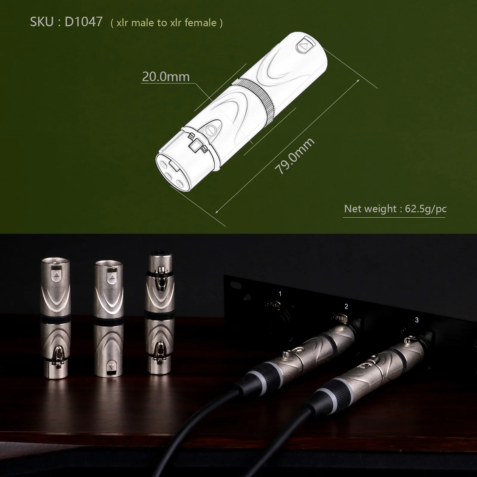 1pc Silver 3Pins XLR Male to Male & XLR Female to Female Adapter Coupler Connector Compatible Microphone Mixer Nickel Plating