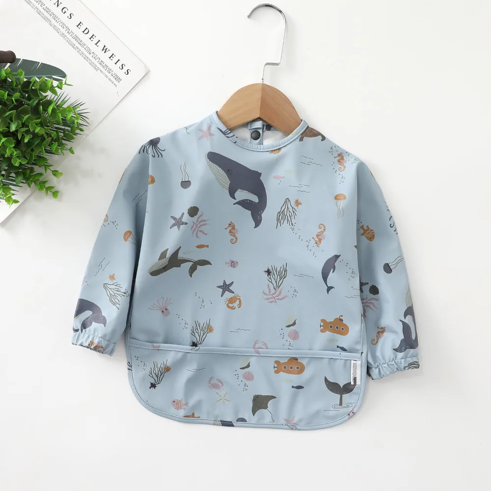Erduo Waterproof Long Sleeve Baby Bib with Soft Cloth Fabric