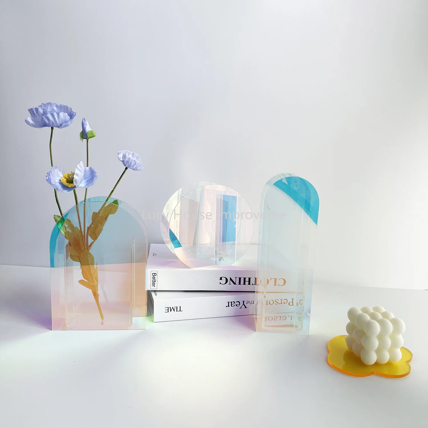 Acrylic vase 3D Geometry Acrylic Flower Pot Nordic Flower Wave Shape Not Fragile Flower  Holder Home Decorat 4