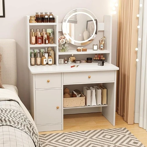 Items makeup dressing table box container drawer nordic organizer woman coiffeuse dressers Makeup Table with Drawers Vanity Desk with Mirror and led Lights 3 Lighting Mode Multifunction