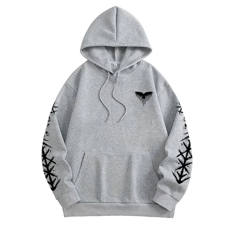 Mens Norse Raven Wolf Hooded Sweatshirt Winter Casual