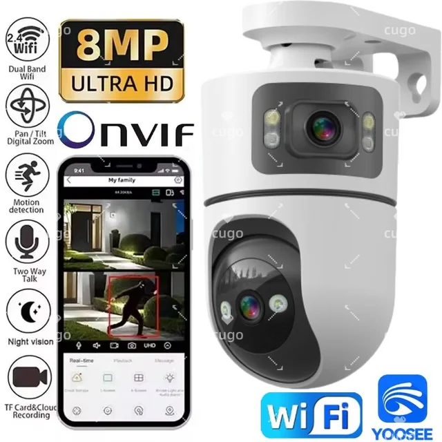 Caméra IP WiFi 8MP à double objectif avec support réglable, caméras de surveillance sans fil, Onvif, Zoom 10X, moniteur pour bébé YOOSEE 1