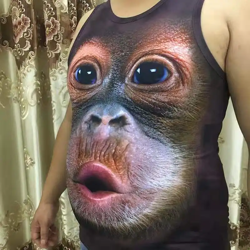 

New 3D Printing Funny Animal Monkey Gorilla Tank Top Fashion Men Women Tracksuits Crewneck Hip Hop Vest Size S-7XL Mesh Top t