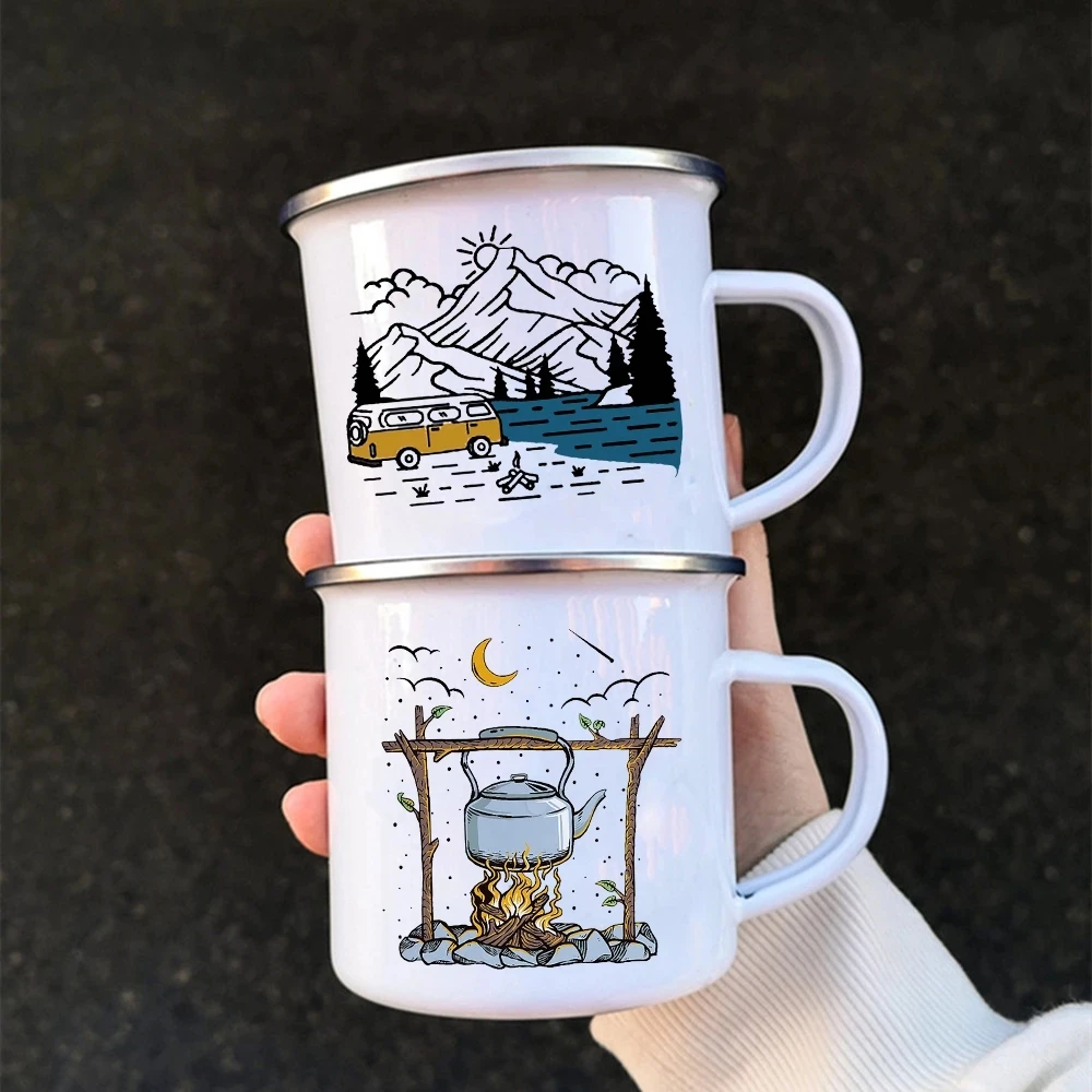 Happy Camper Coffee Mug Enamel Mug Camping Enamel Campfire Mugs