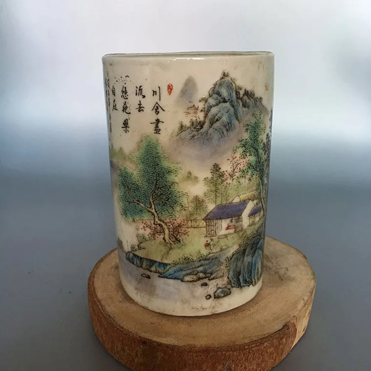 

Qing Dynasty Guangxu pastel landscape pen holder antique ornaments old porcelain