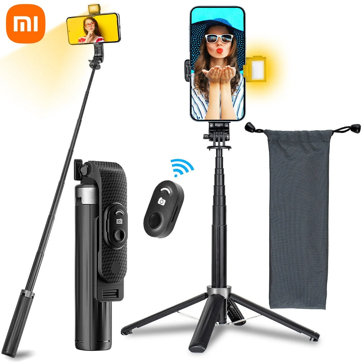 Xiaomi Black Double Lights Selfie Stick Treppiede Ricarica Multifunzionale Telecomando Rinforzato Live Streaming Stand