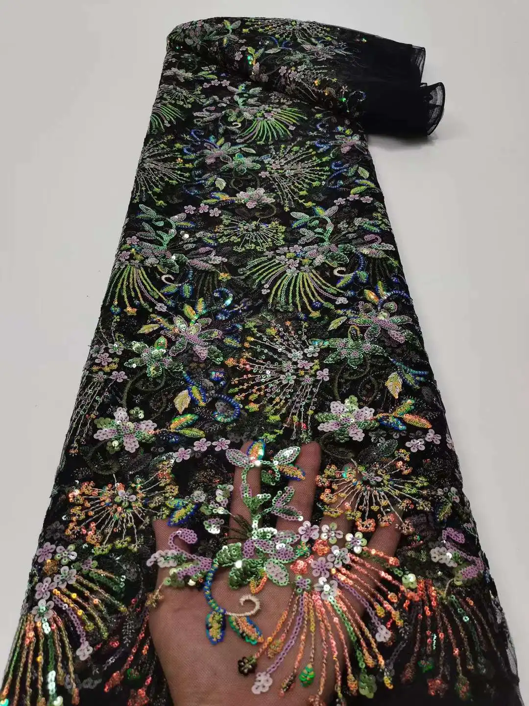 

Latest 2022 Colorful sequins embroidery French tulle net lace High quality African Sequin Fabric For Evening dresses.weddings