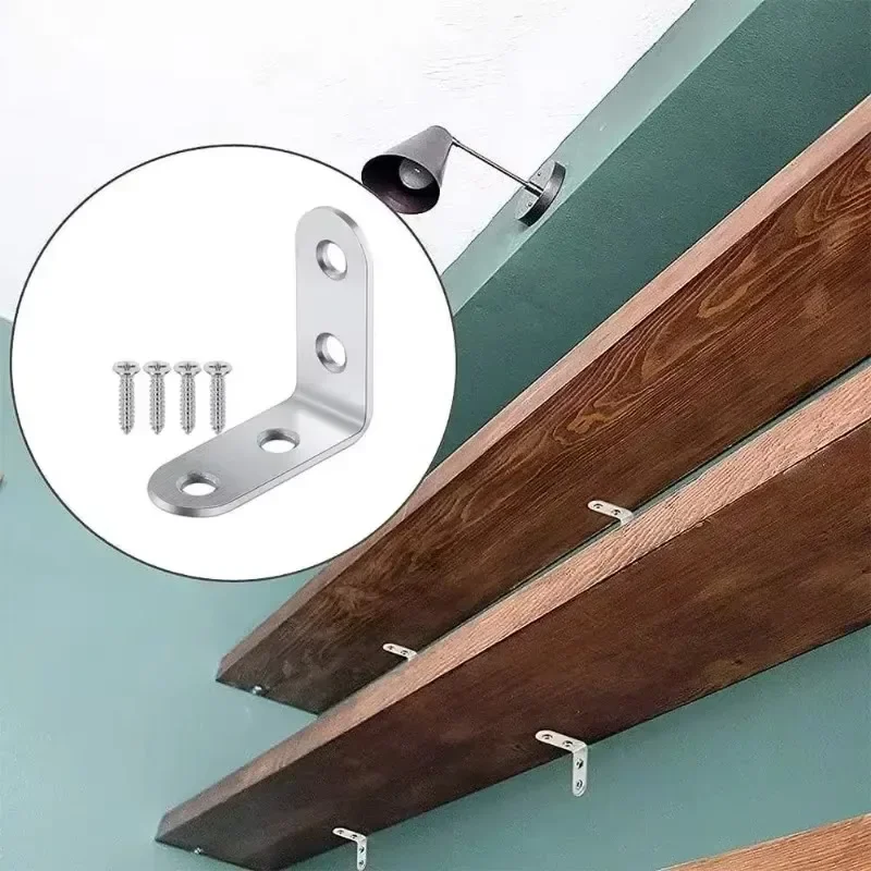 Stainless Steel L Shaped Corner Code 90 Degree L Joint Brackets Furniture Cabinet Angle Connectors Shelf Door Support Screw