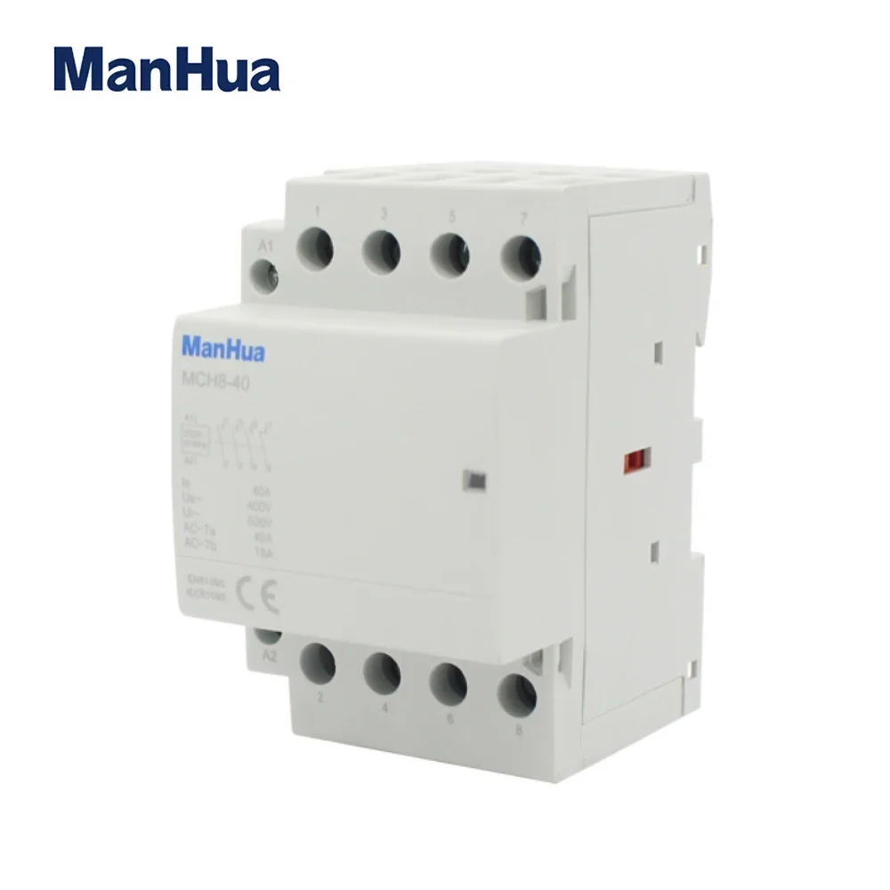 ManHua 4P 220VAC 모듈형 접촉기 MCH8-40 40A 50/60Hz DIN 레일 가정용 AC 모듈형 접촉기