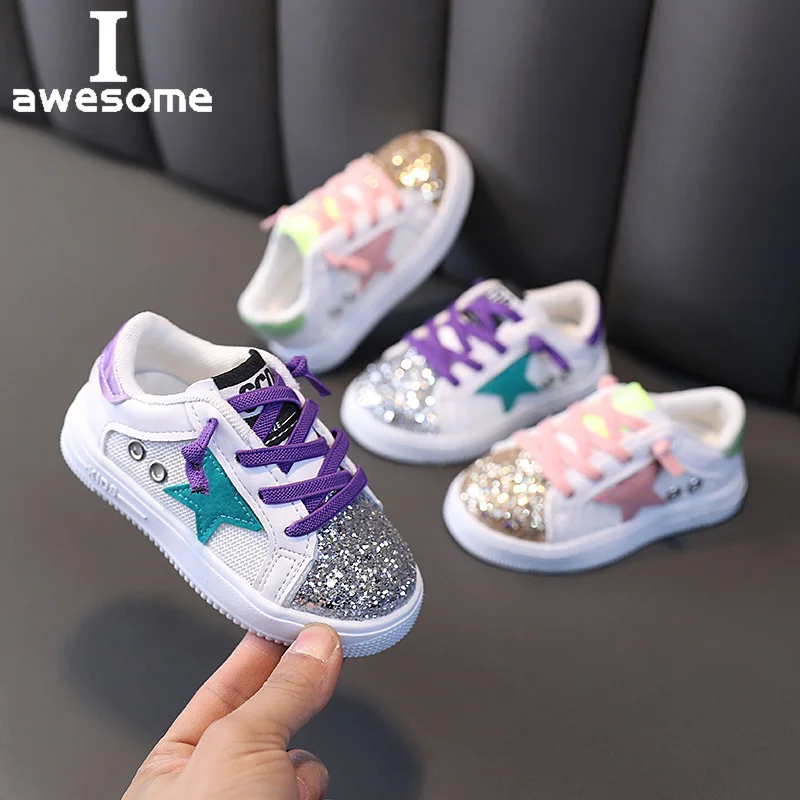 

2021 Sping Autumn Unisex Sneakers for Baby Boys Girls Sequins Fashion Shoes Slip-On Baby Boy Shoes Size 21-30 Soft Sole Sneakers