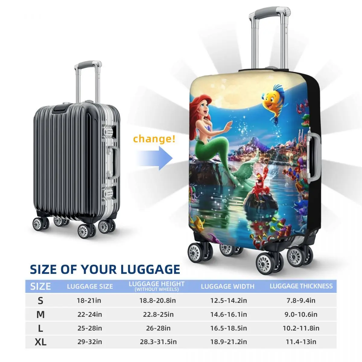 The Little Mermaid Cartoon Suitcase Cover Travel Protector Holiday Useful Luggage Case 6