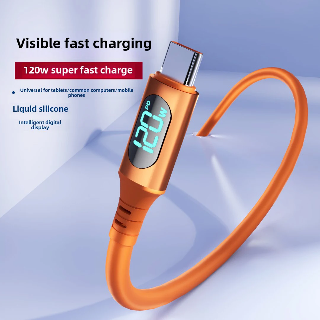 6A USB-C to Type-C Fast Charging 120W Cable with LED Digital Display