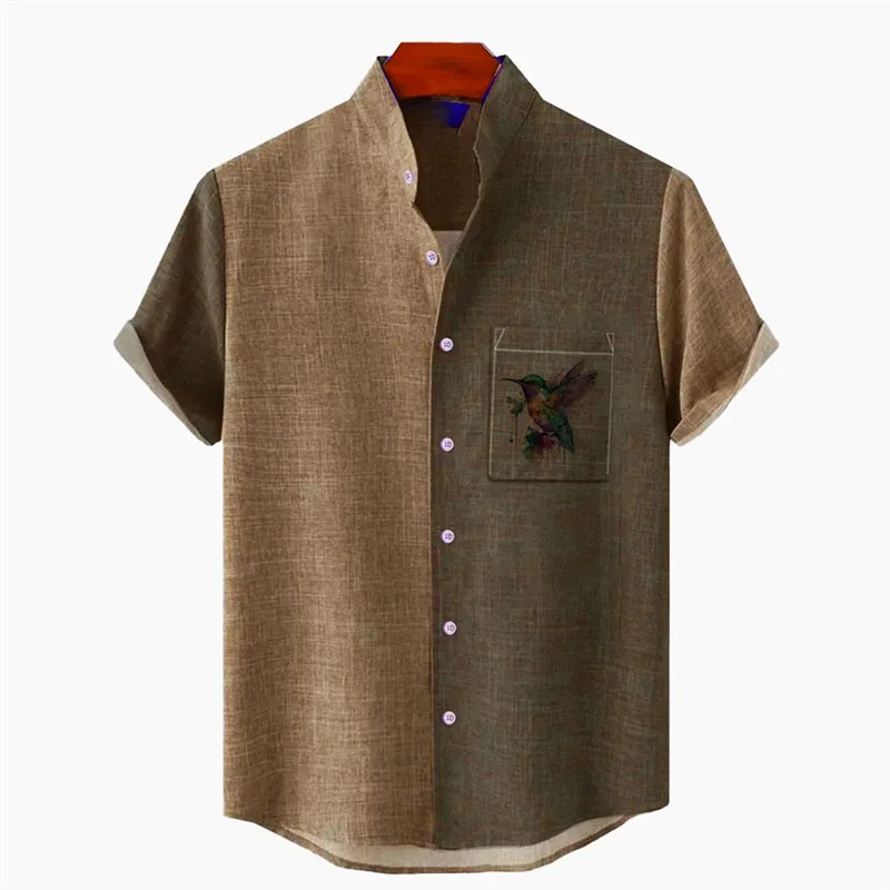 

Men's Shirt Linen Shirt Graphic Prints Parrot Leaves Stand Collar White Light Green Purple Green Gray Outdoor Street Short Sleev