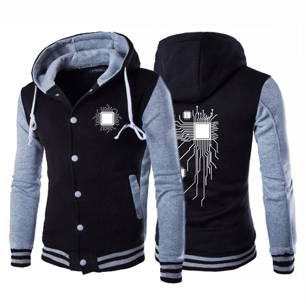 CPU Processor Circuit Diagram Men Spring Autumn Hoodie Printing Leisure Clothes Hooded Custom Jacket Baseball Uniform Sweatshirt