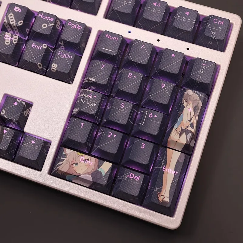 Backlit Anime Gaming Key Caps Arquivo Azul Sunashi Shiroko Pbt Desenhos Animados Anime Ansi 61 87 104 108 Chaves Set - Imagem 4