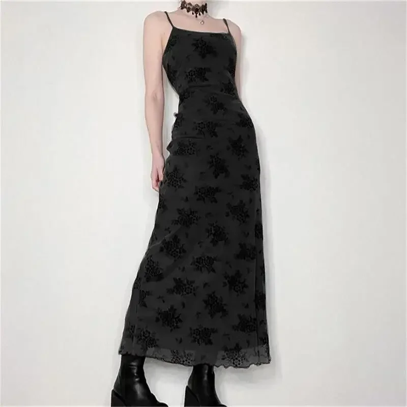 

NONSAR Vintage Print Mesh Maxi Dresses Women Summer Dark Gothic Party Long Dress Y2k Slim Sexy Dress Outfits Vestidos De Mujer