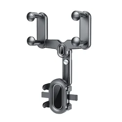 Universal Retractable Rearview Mirror Phone Holder: Multifunctional Car Mount (Black)