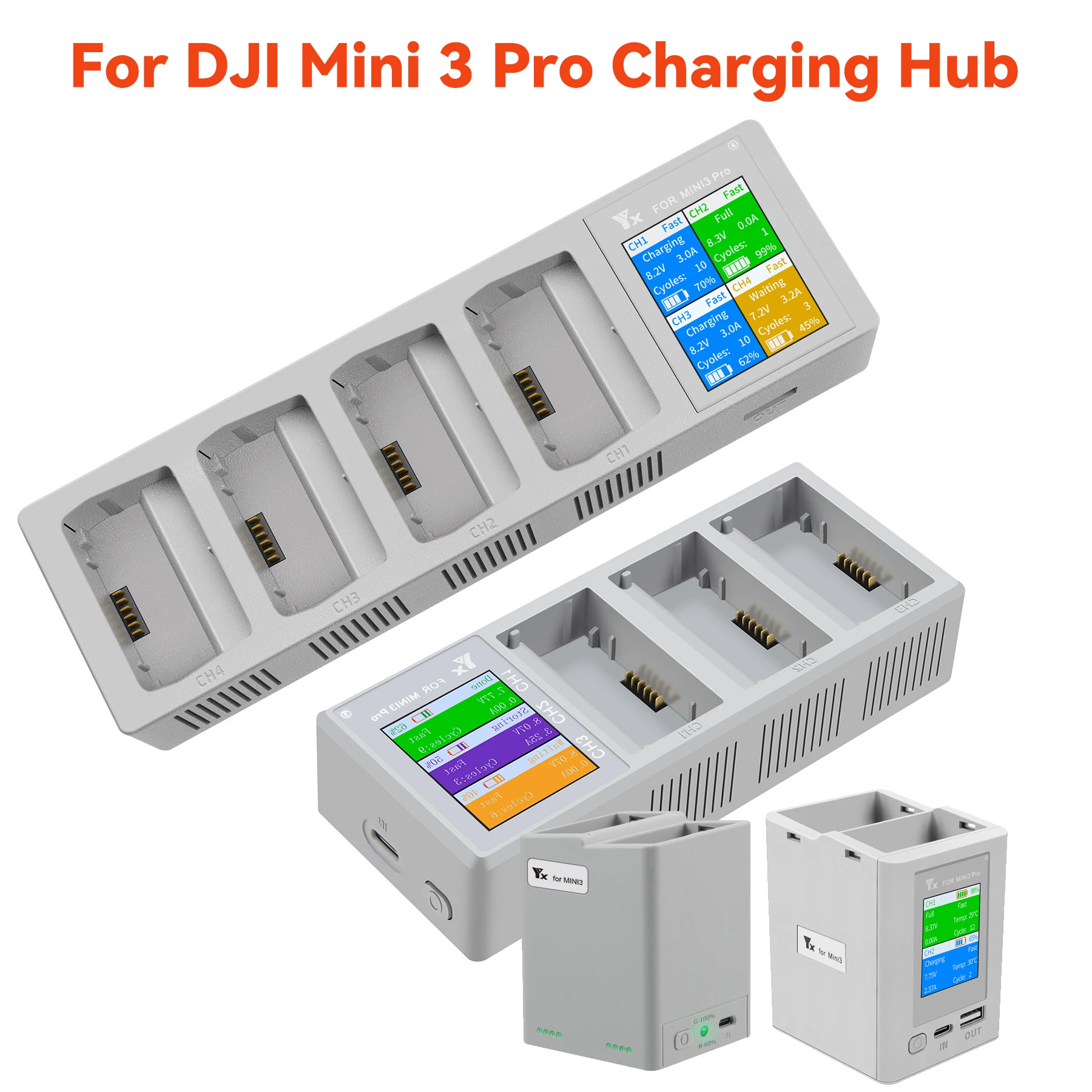 

For DJI Mini 3 4 Pro Drone Fast Battery Charger Portable Charger 2-Way Quick Charging Hub Compatible For Mini 3 Pro Accessories