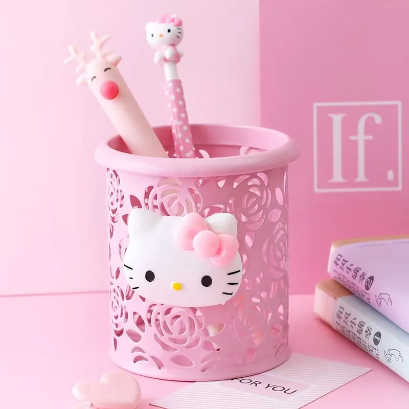 Neues Design Hello Kitty Animation Stifthalter Metall Mode Stifthalter Desktop Dekorationen Fans Mädchen Runder Stifthalter Geschenk
