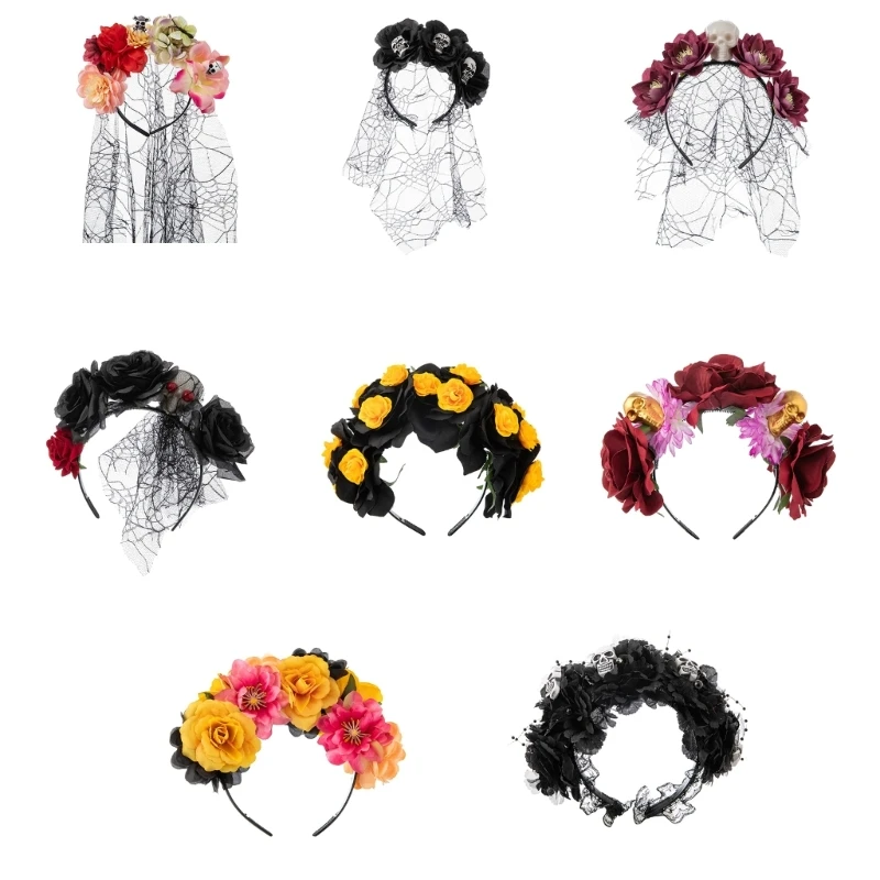 

A2ES Fashion Hair Hoop with Colorful Flower&Skull Decor Women Styling Hair Supplies