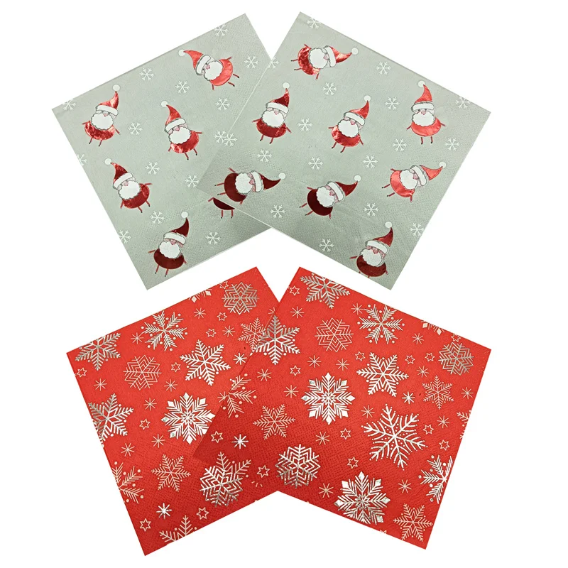 

10Pcs Stamped Cartoon Santa Claus Snowflake Napkin New Year Merry Christmas Party Table Decoration Supplies