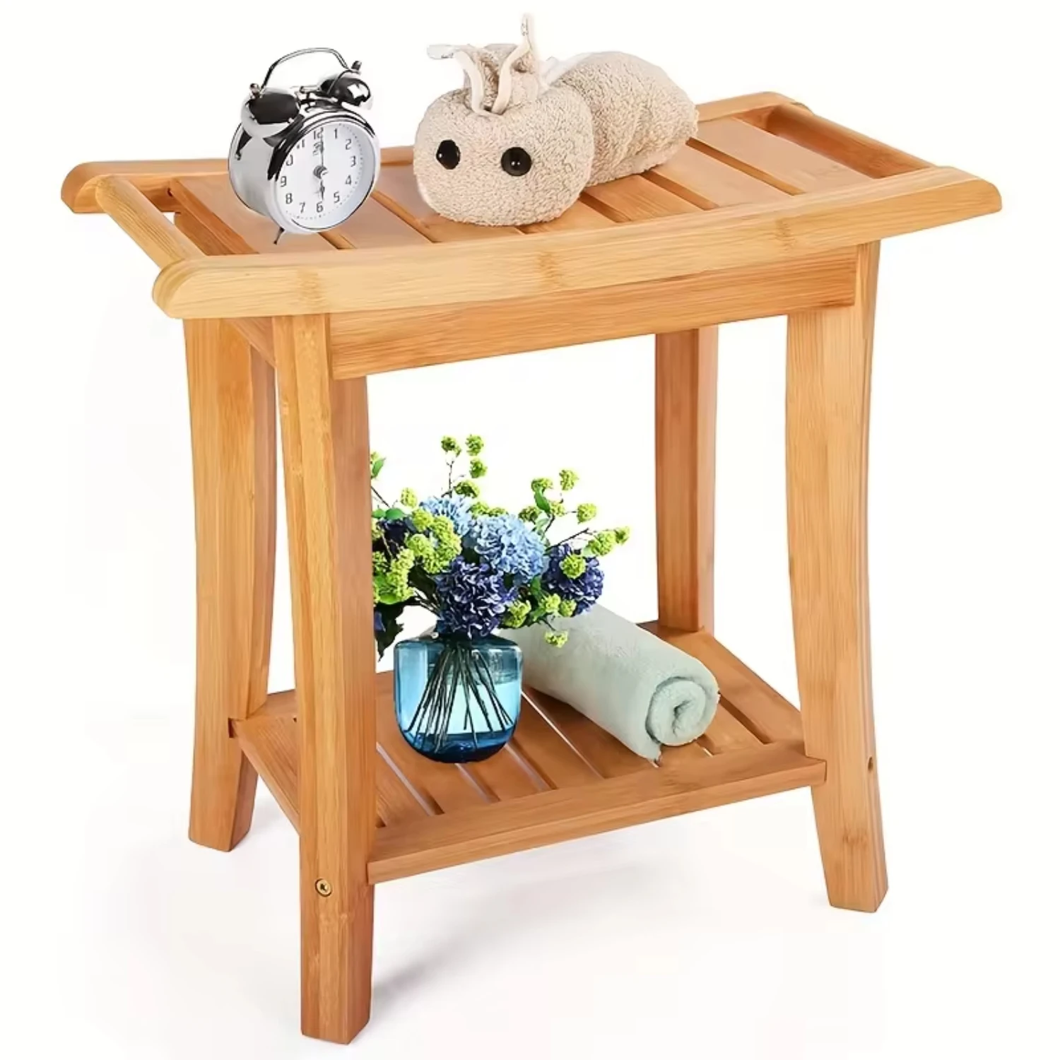 Shower Bench Bamboo Spa Bath Shower Stool & Bench with Shelf, Bath Seats Adults Seniors Women Elderly Tileabl