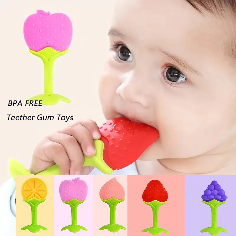 Silicone Teether Teething Baby Toy Silicone Teether For Teeth Babies Accessories Newborn Fruit Sucking Chew Toys For Newborn Baby BPA-Fre Gift