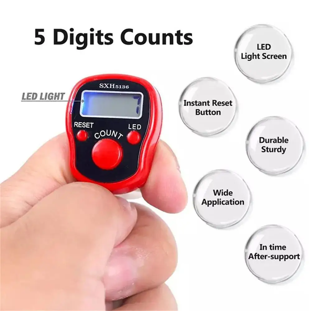 Description Picture 2 of itemLED Electronic Handheld Tally Counter Clicker Counter Ring Finger Counter Compass Islamic Tasbih Bead 5 Digital