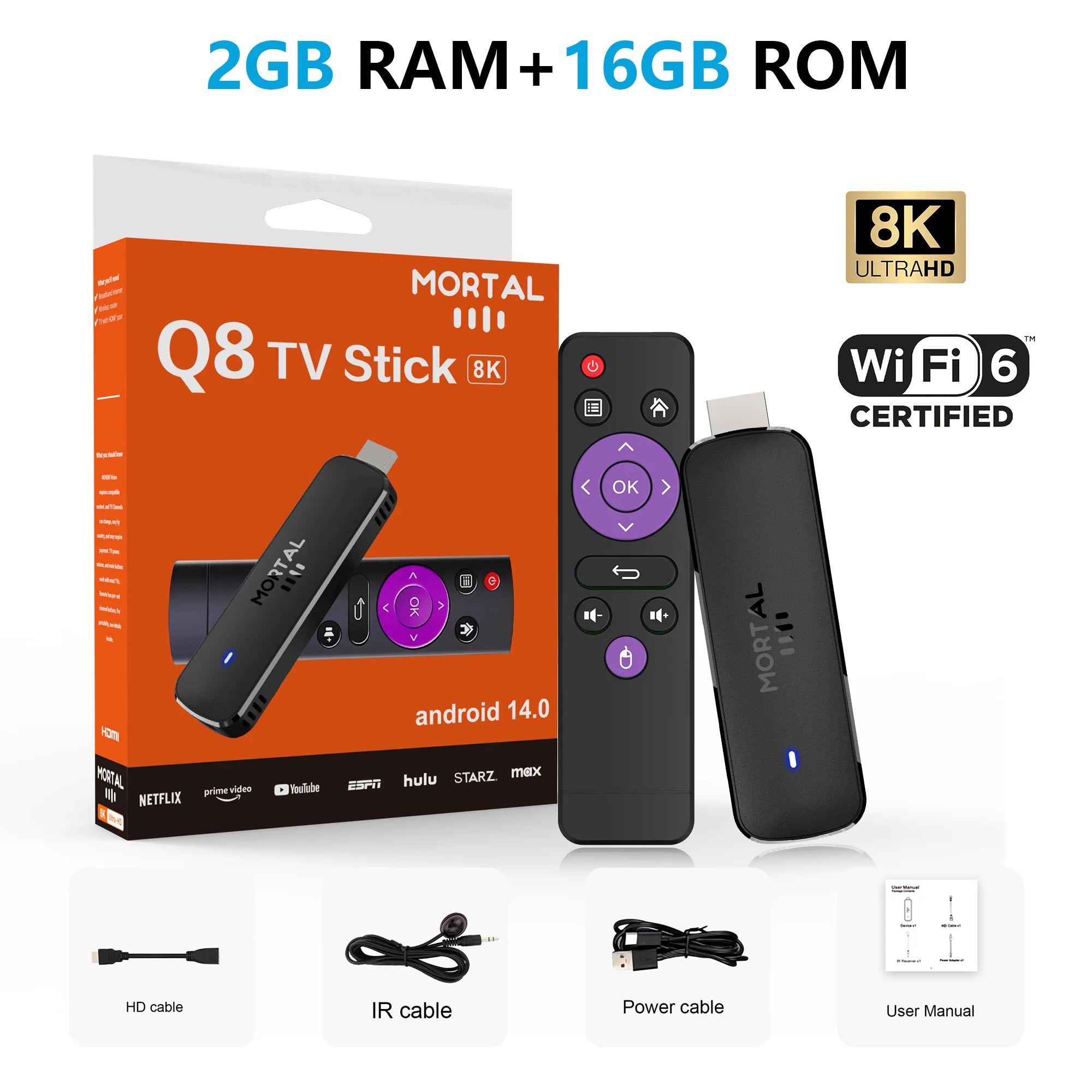 جهاز Mortal Q8 TV Stick يعمل بنظام Android 14 مع خ...