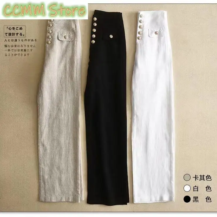 Classic Style Suit Pants Wide-LegPants Women High Waist Drooping Women'sPants Loose Slimming Cotton and Linen Trousers Trousers