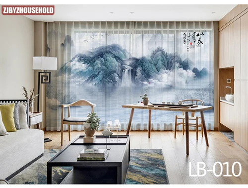 Modern New Chinese Ink Landscape Painting Tulle Curtains for Living Room Study High-end Bedroom Famous Hotel Tulle Curtain