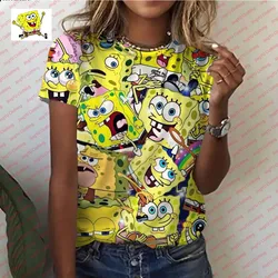 Summer Teen Cute SpongeBob Cartoon Print Children's Bottoming Shirt Street Harajuku New Women's Round Neck T-shirt ins