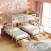Full Over Twin & Twin Bunk Bed, Velvet Triple Bunk Bed with Drawers and Guardrails, Beige 2025 Christmas gifts 1
