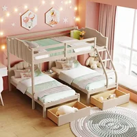 Full Over Twin & Twin Bunk Bed, Velvet Triple Bunk Bed with Drawers and Guardrails, Beige 2025 Christmas gifts 1