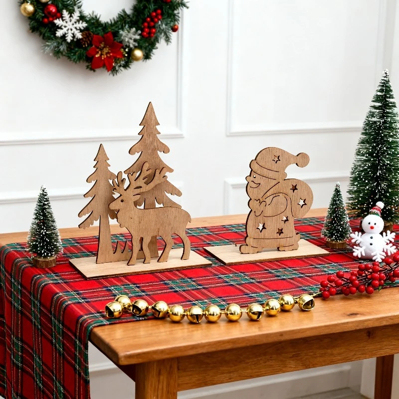 1Set/8PCS Different Style Wooden Christmas Desktop Ornaments,3D Christmas Tree Building Blocks, Christmas Party Home Decorations