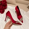 2024 Spring Summer Autumn New Wedding Shoes Red High Heels  Slim Heels Korean Version Pointed Toe Bride Shoes High Heels 2
