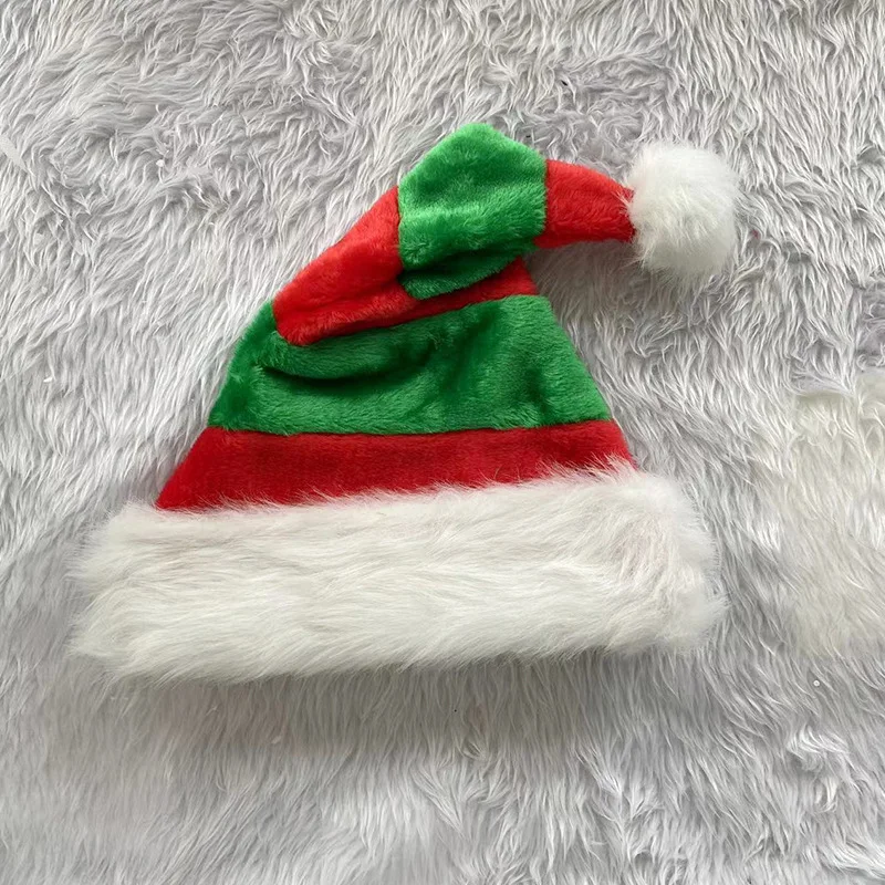 Christmas Red Green and White Elf Hat Plush Striped Splicing Christmas Hat High-end Decorative Gifts Hats
