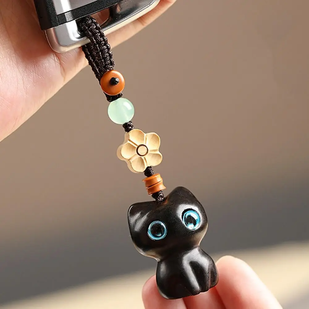 thumbnail image 2 of 2Pcs Lucky Cat Keychain Sandalwood Pendant Wooden Cat Keychain Maneki Neko Good Luck Keychains Diy Decorative Home Car View Mirror Backpack Key Penda 2 of 14