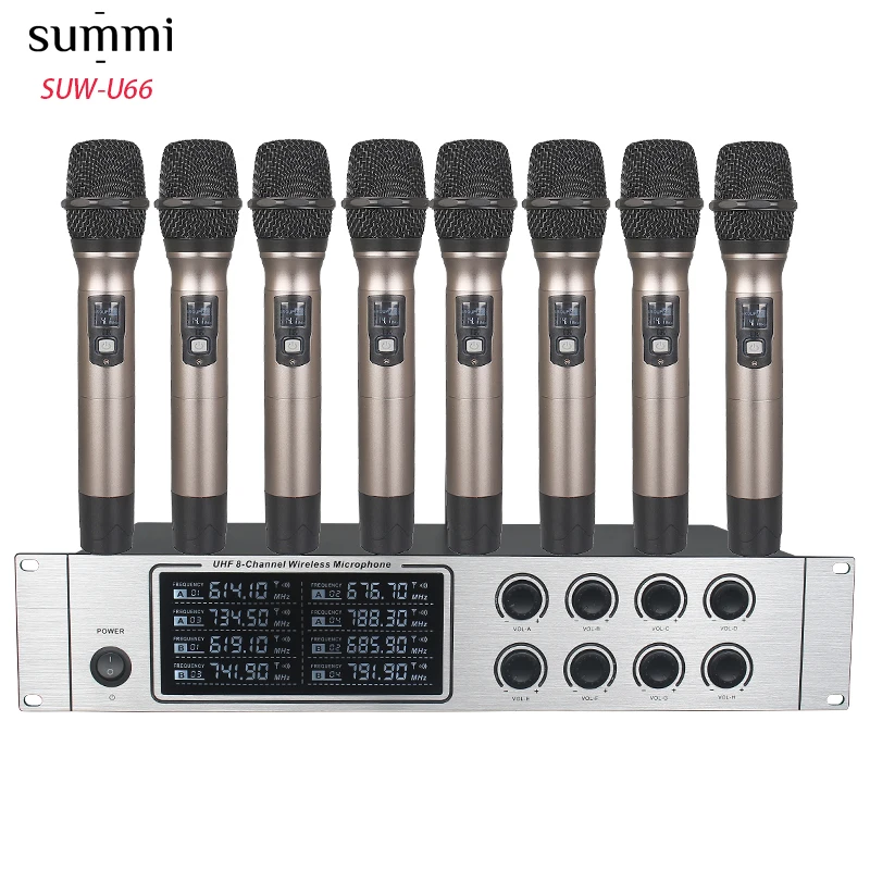 

SUW-U66 Professional 8 Channel Wireless Mic System UHF Dynamic Wireless Microphone For Stage,KTV
