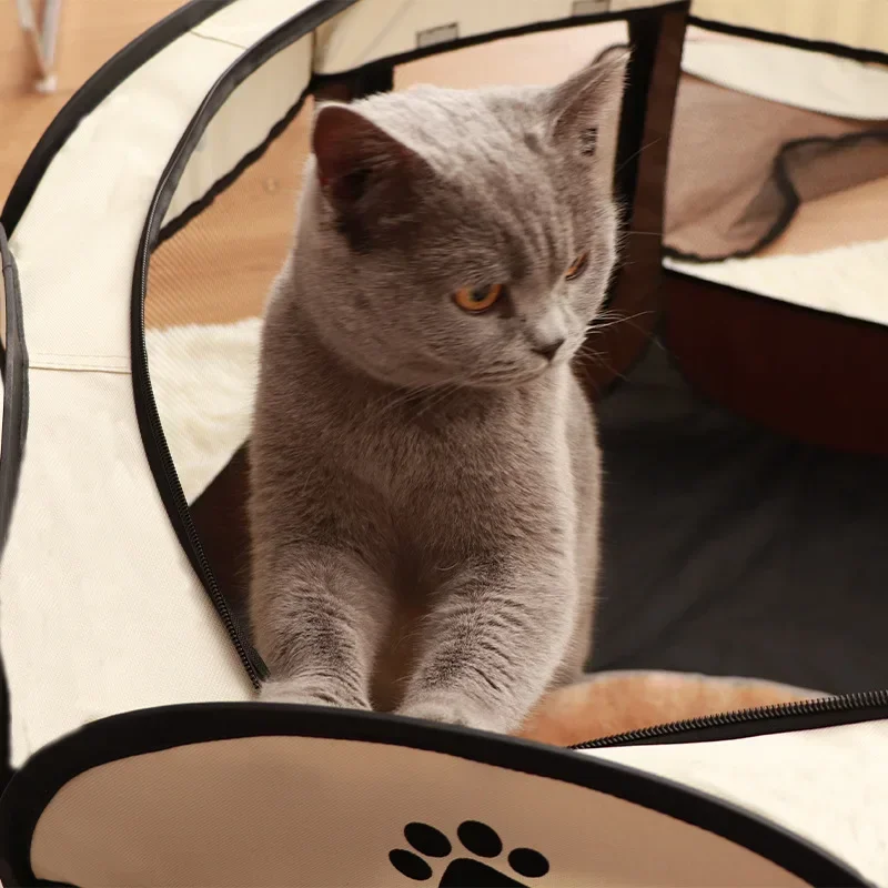 Foldable Cat Delivery Room Octagonal Fence Pet Tent Kennel Puppy Shelter Detachable Summer Pet Tent Outdoor Cat Cage Dog Fences