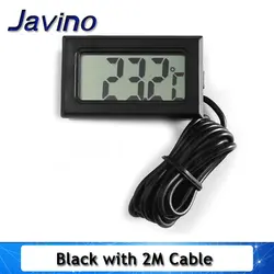 Compact Waterproof Digital Thermometer with LCD Display for Indoor and Outdoor Use (Black with 2M Cable)