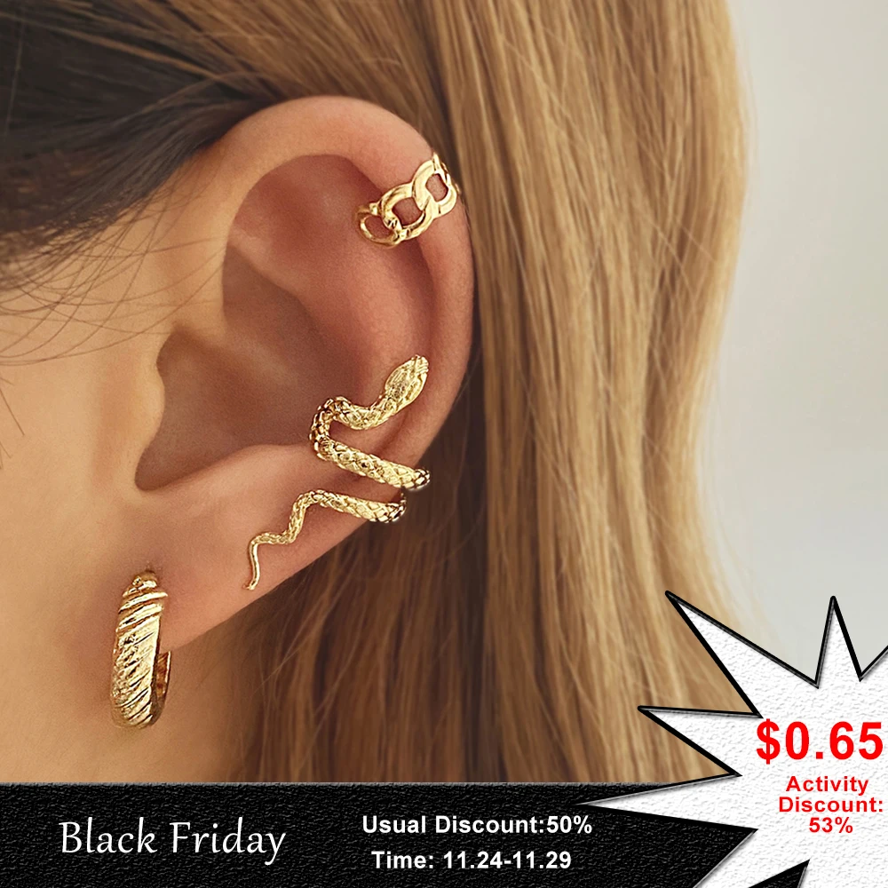 IFMIA Vintage Snake Earrings for Women Charm Gold Color Round Ear Clips Female Trend Ear Cuffs Valentine's Day Gift Jewelry