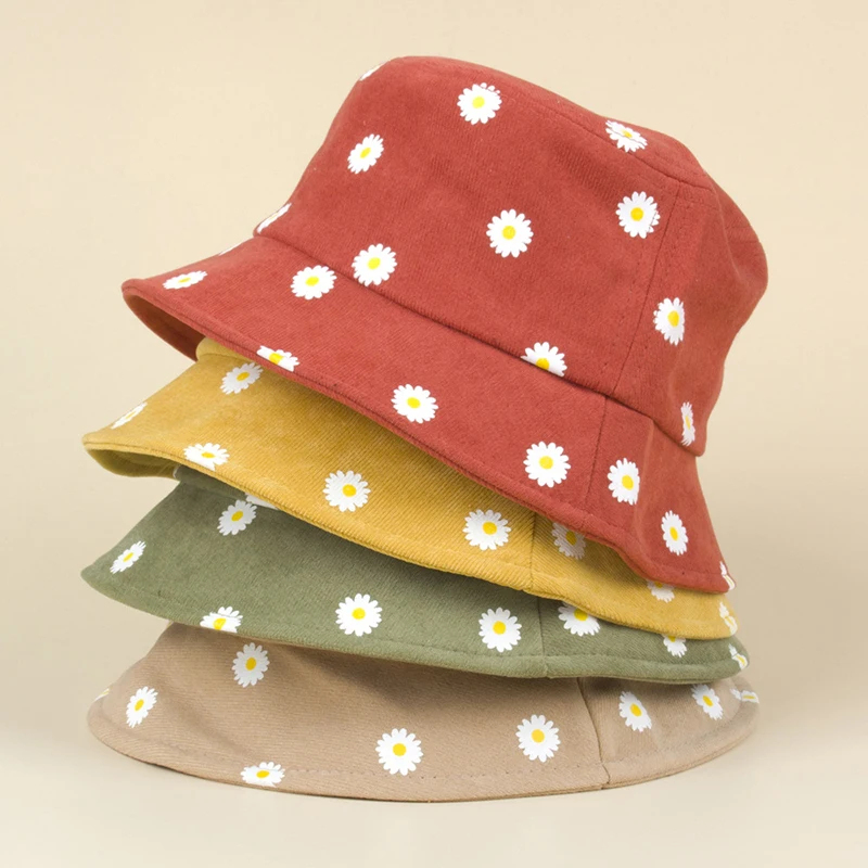 

New Daisy Pattern Baby Bucket Hat Solid Color Wide Brim Baby Boys Girls Sun Protection Fisherman Hat Kids Panama Caps