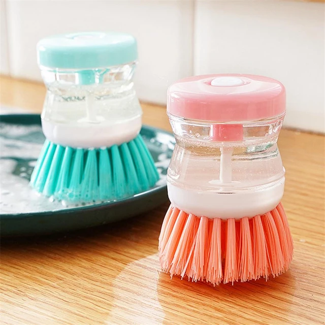 Kitchen Soap Dispensing Dishwashing tool Cleaning Brushes Easy Use Scrubber  Wash Clean Tool Soap Dispenser Brush Gadgets - AliExpress