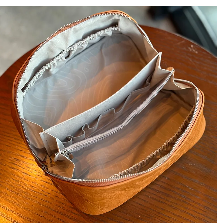 Kosmetiktasche aus echtem Leder, Krokodilprägung, Rindsleder, Reise-Kulturbeutel, großes Fassungsvermögen, Organizer mit breiter Öffnung, modisch – Detail 22