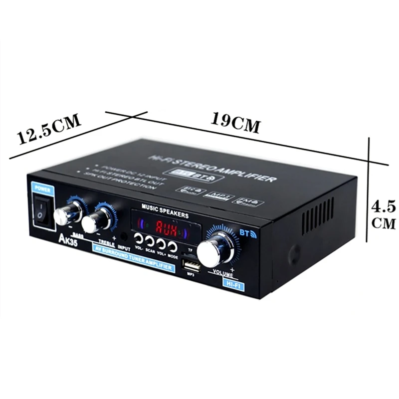 Bluetooth Home Digital Amplifier with HiFi Audio and Bass Enhancement