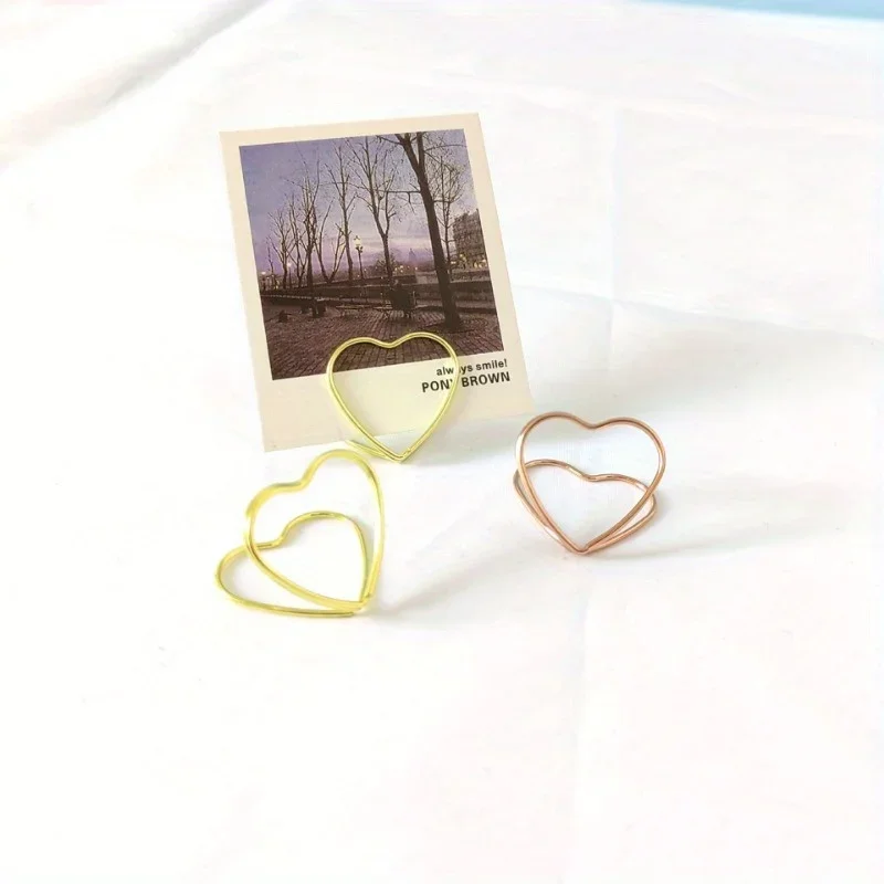 10pcs Double Heart Shape Metal Memo Holder Table Placecard Holder Photo Clip Card Stand Wedding Banquet Heart Message