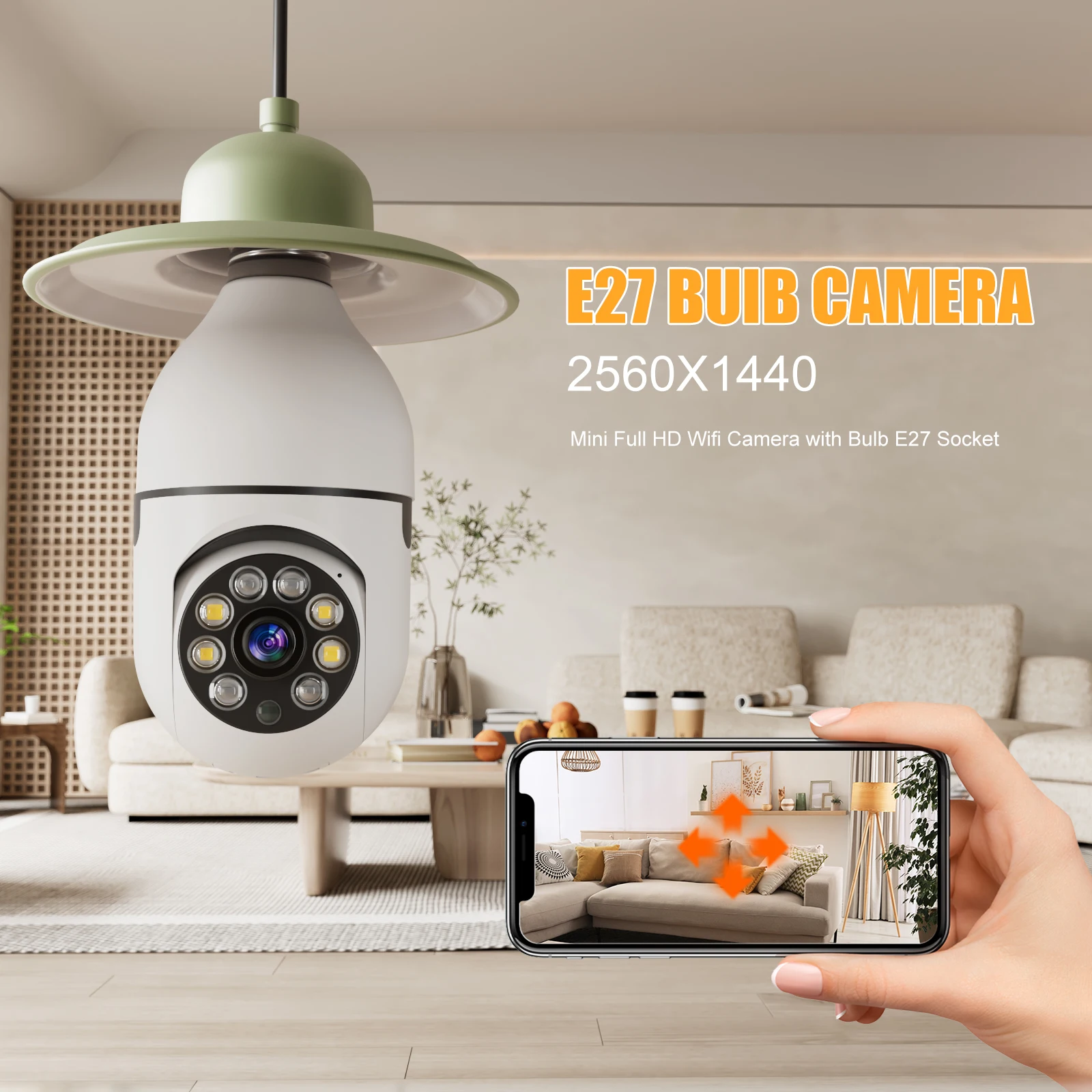 

5G Wifi 5MP E27 Bulb Surveillance Camera Indoor 4X Digital Zoom AI Human Detect Full Color Night Vision Wireless Cam Smart Home